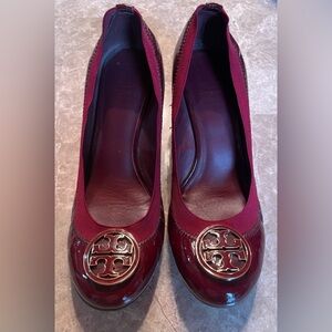 Tory Burch Burgundy Flats with Gold Logo